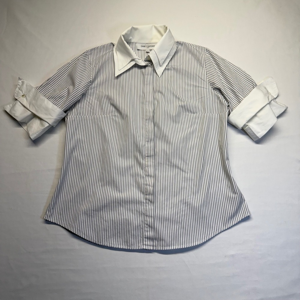 Onne Fontaine Paris Striped Pima Cotton Shirt Contrast Collar Chic Luxe